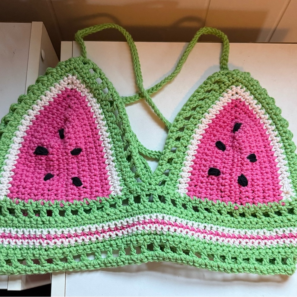 Crochet Watermelon Halter Top size M spring break bralette